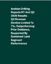 Arabian Drilling Reports H1 And Q2 2026 Results  Q2 Revenue Decline Limited To 7%, Outperforming Prior Guidance, Supported By Sustained Land Segment Performance 