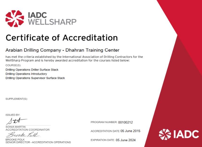 IADC WELLSHARP - Certificate of Accreditation